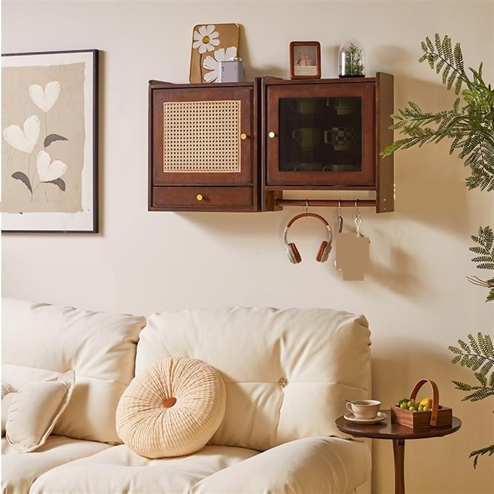 Tweizhenba コンビネーションウォールキャビネット、多機能デスクトップストレージラック、ソリッドウッドパーティションラック、