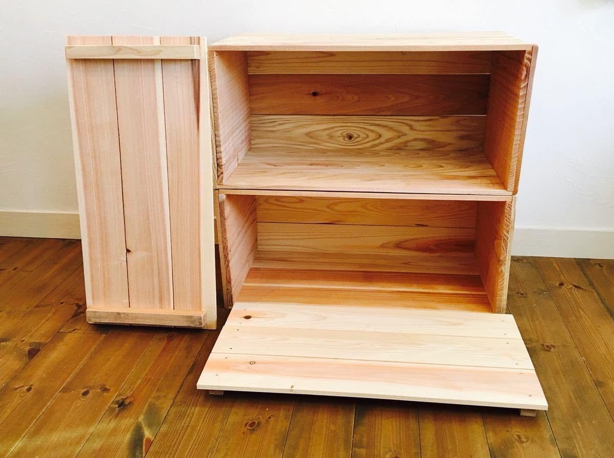 蓋付 りんご箱 2箱 ウッドボックス 収納 木箱 家具 棚 シェルフ ラック